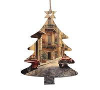 Italian Street Print Wooden Christmas Ornaments Hanging Xmas Tree Home Party Fireplace Decorations