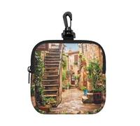 Italian Street Square Zipper Pouch with All-Over Print,Waterproof Rubber-Fabric, Lightweight Durable Small Organizer Bag for Coins, Cards, Keys