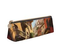Italian Street Triangle Leather Case Multi Functional Cosmetic Bag Portable Makeup and Stationery Storage Bag , White, One Size, Lightweight, White, One Size, Lightweight