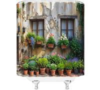 Italian Streets Shower Curtain European Garden Shower Curtains for Bathroom Mould Resistant Fabric 3D Bathtub Curtain Waterproof Polyester Washable 180x200 cm (71 x 79 Inch) with 12 Hooks c.2120