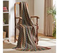 Italian Style Blanket - 100% Acrylic Multicoloured Zig Zag Aztec Design Bed, Sofa Or Armchair Throw With Tassels - L170 X W130Cm