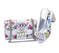 Italian Style Luxury Rhinestone Shoes Bag Set for Women Matching Party Heels Clutch for Wedding Evening Silver