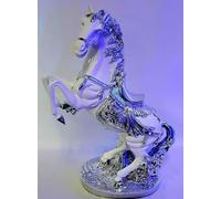 Italian Style Porcelain Horse with Foal Ornament - 55cm Romany Gypsy Shelf Sitter Figurine, Handmade Ceramic Animal Statue, Home Decor Sculpture (White Silver)