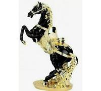 Italian Style Porcelain Horse with Foal Ornament - 55cm Romany Gypsy Shelf Sitter Figurine, Handmade Ceramic Animal Statue, Home Decor Sculpture (Black Gold)