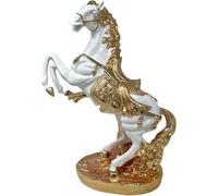 Italian Style Porcelain Horse with Foal Ornament - 55cm Romany Gypsy Shelf Sitter Figurine, Handmade Ceramic Animal Statue, Home Decor Sculpture (Gold White)
