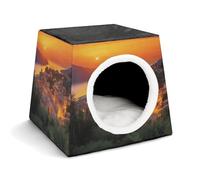 Italian Sunset Cat Bed for Indoor Cats - Foldable Cat & Dog House with Removable Cozy Cushion, Waterproof Oxford Washable Pet House for Small Pets 13.8" X 13.8" X 11.8"