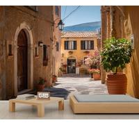 Italian Town Alley Wall Mural Rustic Mediterranean Street Mural Wallpaper townscape Wall Murals for Living Room Bedroom Wallpaper Not Peel and Stick 250 x 175 cm
