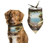 Italian Town Coastal Village Dog Bandanas Print Triangle Scarf Adjustable Dog Bibs Handkerchief Holiday Party Costumes