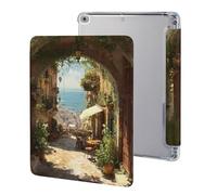 Italian Town Coastal Village Protective Case Compatible for IPAD 2017/2018/Air1/Air2 (9.7in) Trifold Stand Tablet Cover with Pen Holder