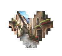 Italian Town Street Building Brick Block Puzzle Heart Shaped, Personalized Picture Puzzles Photo Jigsaw Puzzles for Adults 3D Micro Building Blocks for Home Decor Bricks Set