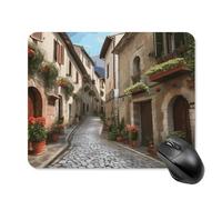 Italian Town Street Mouse Pad Cute Square Mouse Mat Leather Non-Slip Rubber Base Mousepad Waterproof Computer Mouses Pad for Laptop Wireless Mouses Keyboard Home Office 20 * 25cm