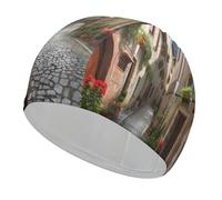 Italian Town Street Swim Cap Comfortable Shower Caps for Drag Reduction and Hair Protection Durable Soft Elastic Bathing Cap Keep Hairstyle Unchanged for Women and Men