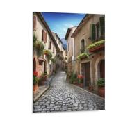 Italian Town Street Wall Art for Home Decor, Personalized Canvas Artwork for Office, Lightweight Pictures for Hanging Wall, Modern Prints for Bathroom, Bedroom, Living Room 16x20inch(41x51cm)