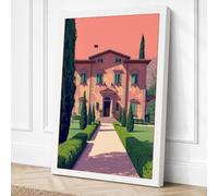 Italian Villa at Dusk Vintage Canvas Wall Art Print 24x16 Inch (61 x 41 cm)