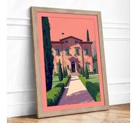 Italian Villa at Dusk Vintage Framed Wall Art Print A1 Oak