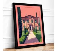 Italian Villa at Dusk Vintage Framed Wall Art Print A4 Black