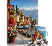 Italian Village Puzzles for Teenagers 1000 Pieces,Challenging To Complete But Fun And Humorous with Matching Poster And Trivia Sheet (38x26cm)