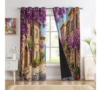 Italian Village Streetscape Curtains Eyelet Soft Thermal Insulated Blackout Curtains Impressionist Oil Paintings Ring Top Window Drapes For Bedroom Living Room 52 X 84 Inch Drop 2 Panels