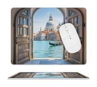 Italian Water City Mouse Pad, 10 X 8 Inch PU Leather Mousepad with Smooth Surface, Square Waterproof Mouse Mat Non-Slip Ultra Thin Desk Pad for Gaming, Office & Home