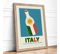 Italian Wine Liquid Sunshine Vintage Framed Wall Art Print A2 Oak
