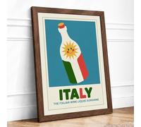 Italian Wine Liquid Sunshine Vintage Framed Wall Art Print A2 Walnut