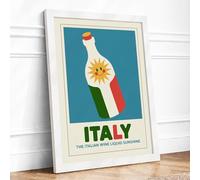 Italian Wine Liquid Sunshine Vintage Framed Wall Art Print A4 White
