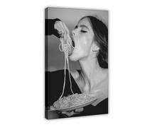 Italian Woman Eating Spaghetti Poster Canvas Poster Bedroom Decor Landscape Office Room Decor Gift 12x18inch(30x45cm)