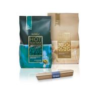 Italwax Hard Wax Beads Bundle 2 x 500 g (2.2 lbs) - Azulene & White Chocolate Stripless Wax for Hair Removal - Fast & Long Setting Professional Waxing Kit with 12 Spatulas - Made in Italy