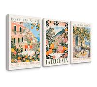 Italy Amalfi Coast Wall Art Decor Vintage Italian City Canvas Painting Italy Travel Landscape Poster Mediterranean Pictures Food Lemon Prints Beach Artwork for Kitchen Living Room 24x36 Inch Framed