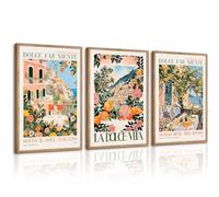 Italy Amalfi Coast Wall Art Decor Vintage Italian City Canvas Painting Italy Travel Landscape Poster Mediterranean Pictures Food Lemon Prints Beach Artwork for Kitchen Living Room 12x16 Inch Unframed