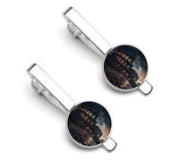 Italy Ancient Roman Landmarks Night 2 Pcs Tie Clips for Men Tie Bar Tie Pins for Regular Ties Wedding Business