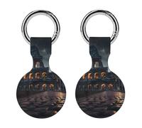 Italy Ancient Roman Landmarks Night Keychain Holder Case Compatible with AirTag Waterproof Silicone Shell Protective Case 2PCS