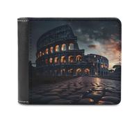 Italy Ancient Roman Landmarks Night PU Leather Wallets Stylish Bifold Wallet Slim Front Pocket Credit Card Holder for Women Men