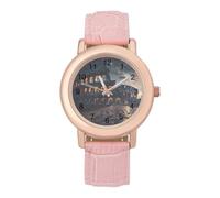 Italy Ancient Roman Landmarks Night Women's PU Leather Strap Watch Analog Quartz Watch Casual Wristwatch for Home Work