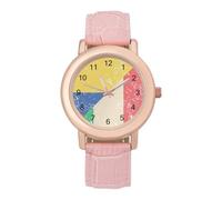 Italy and Columbia Vintage Flag Funny Watches for Women Pink Leather Strap Quartz Watch for Small Wrists