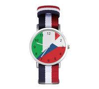 Italy and Czech Flag Funny Wrist Watches for Men Women Casual Braided Strap Easy Reader for Work Workout