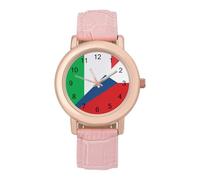 Italy and Czech Flag Women's Leather Watch Easy Reader Minimalist Wristwatch Pink Rose Gold Strap Watches