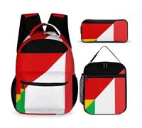Italy And Germany Flag Printed Dayback Set with Lunch Bag And Pencil Case Lightweight Classic Backpack Set 3pcs