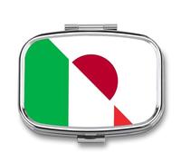 Italy and Japan Flag Mini Pill Box Portable Vitamins Organizer 2 Compartment Square Pills Case for Pocket Purse