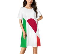 Italy And Japan Flag Women's Nightgowns & Sleepshirts Short Sleeve Lounge Night Dress Crewneck Sleepwear L