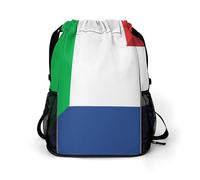 Italy And Netherlands Flag Trendy Drawstring Backpack Lightweight Gym Bag with Shoes Compartment Printed String Daypack