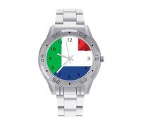 Italy and Netherlands Flag Trendy Wrist Watches for Men Classic Business Stainless Steel Band Quartz Watch