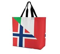 Italy And Norway Flag Large Reusable Shopping Bag Lightweight Foldable Tote Bags Washable Shoulder Handbag