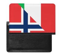 Italy and Norway Flag Leather Passport Holder Compact ID Card Cover Case Slim Travel Wallet for Men Women