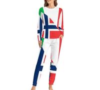 Italy And Norway Flag Women's Pajama Sets Long Sleeve Sleepwear Two Piece Lounge Set Soft Pants with Pocket