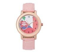 Italy and Slovenia Flag Classic Watches for Women Pink Leather Strap Trendy Quartz Watch for Small Wrists
