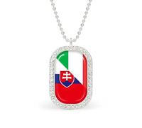 Italy And Slovenia Flag Trendy Diamond Necklace for Women Shiny Square Jewel Pendant Charms Gift