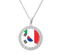 Italy And South Korea Flag Fashion Women's Diamond Necklace Shiny Round Pendant Jewelry Romantic Gifts