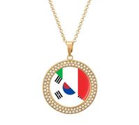 Italy And South Korea Flag Fashion Women's Diamond Necklace Shiny Round Pendant Jewelry Romantic Gifts