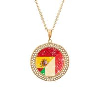 Italy And Spain Vintage Flag Fashion Women's Diamond Necklace Shiny Round Pendant Jewelry Romantic Gifts